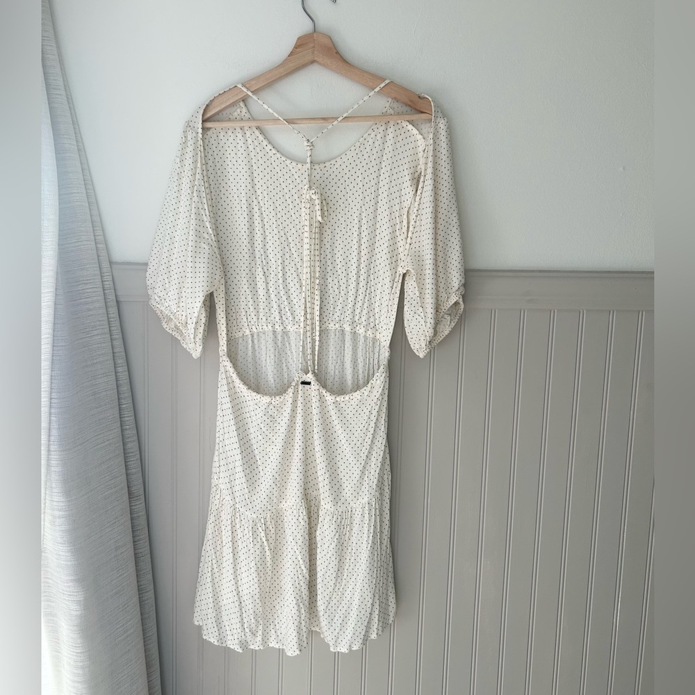 O’Neill Large Alta Cream Polka Dot Mini Dress Open Back Ruffle Hem Boho - Picture 5 of 5